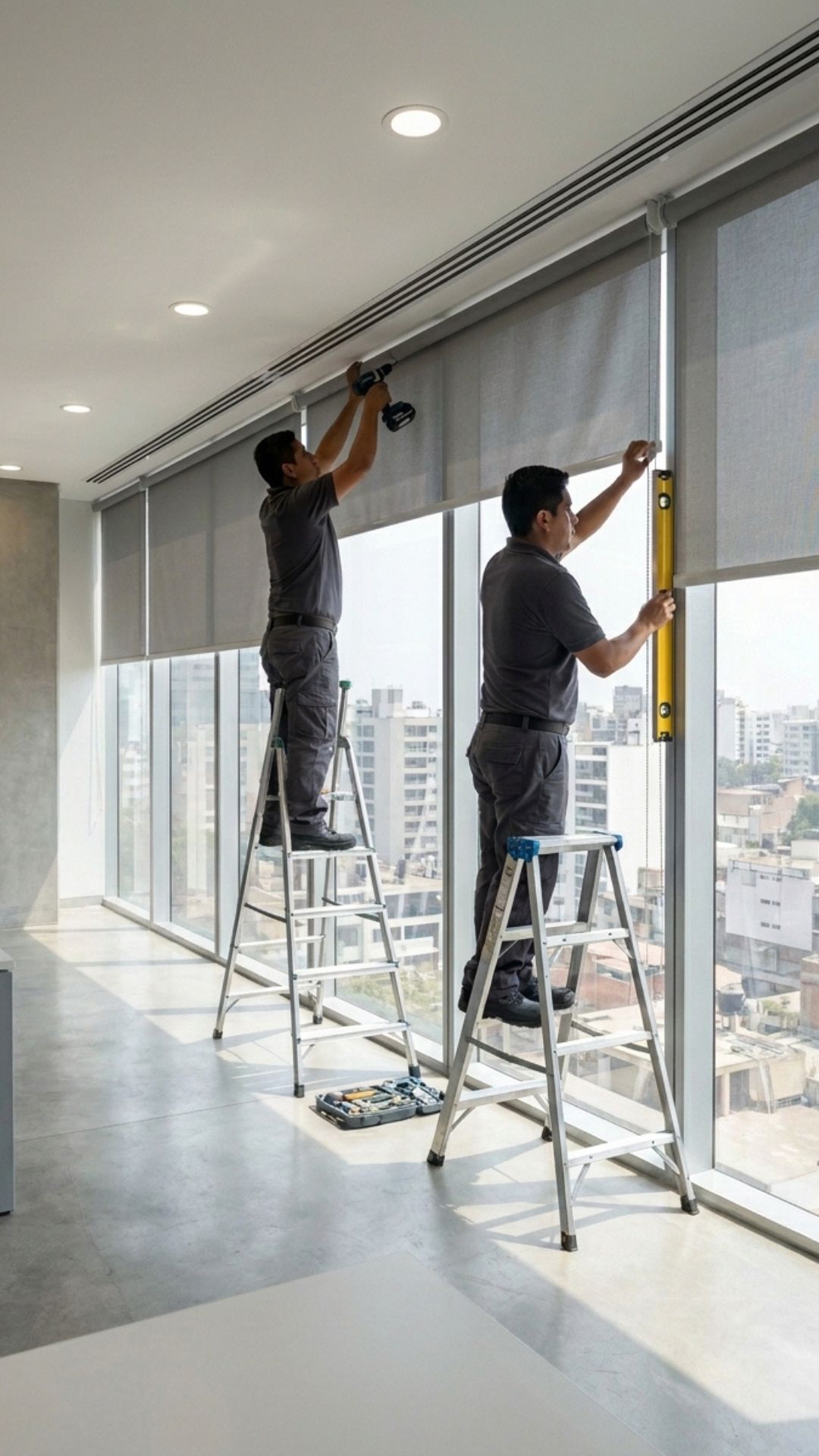 Equipo Cieldecor instalando cortinas